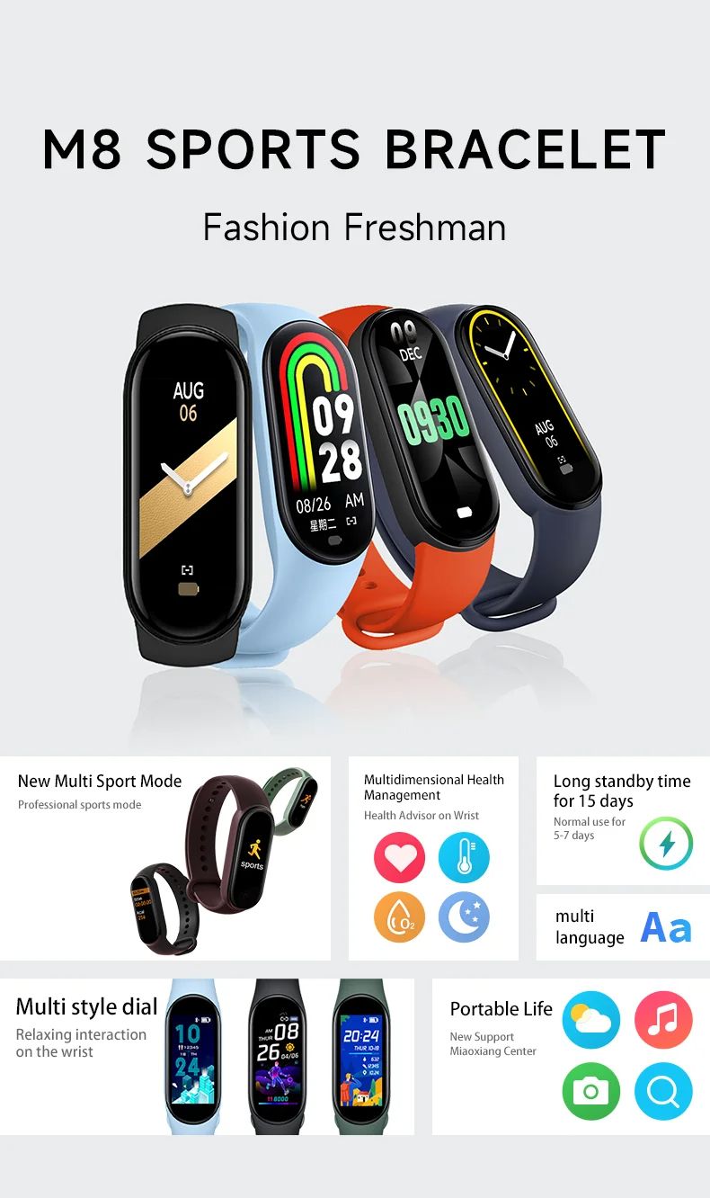 M8 Fitness Bracelet Smart Band Watches Women Men's Watch Blood Pressure Monitor Sports Smartwatch For Xiaomi Android R2LB