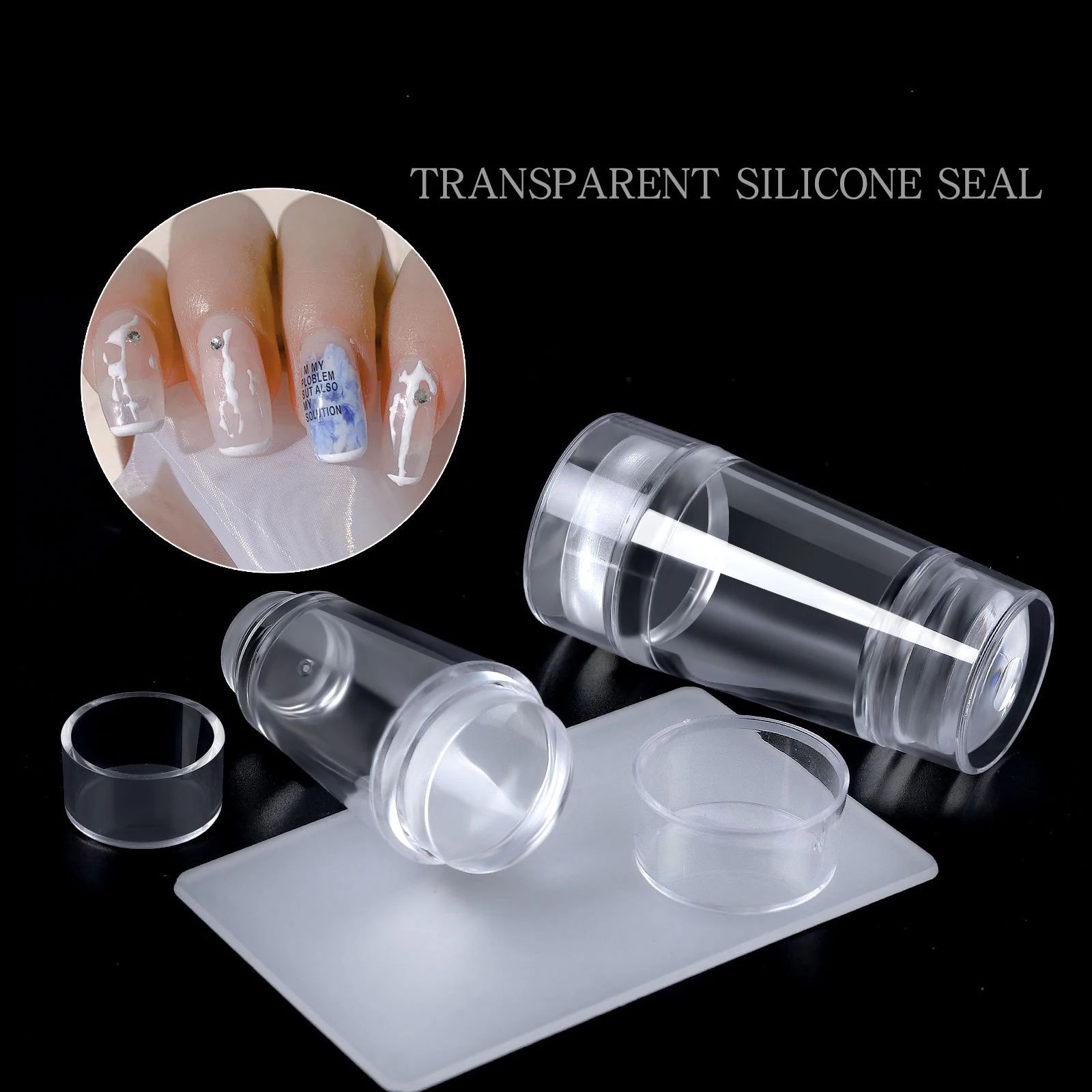Transparent Silicone Nail Art Stamping Kit French Design For Manicure Plate Stamp Polish Seal Two Sides Stamper Scraper