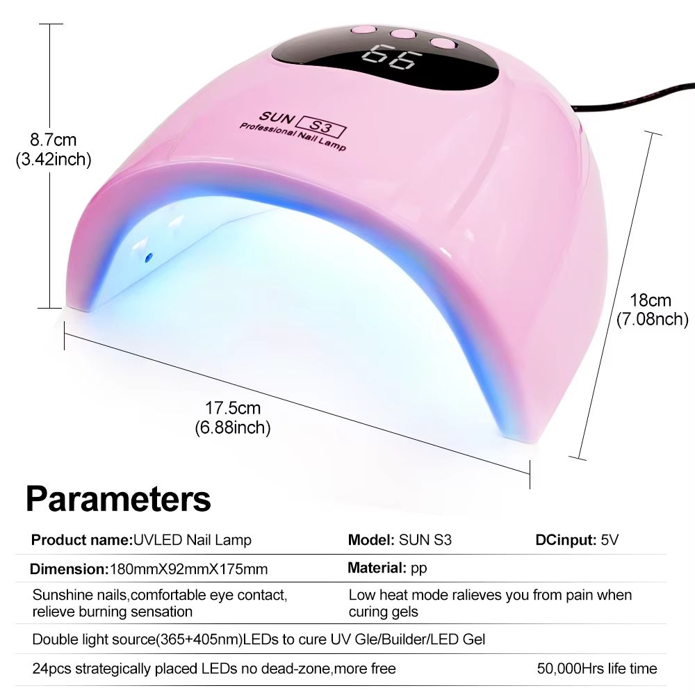 Smart pink nail lamp S3 LED nail light4-timing nail dryers phototherapy lamp gel nail polish curing lamp nail salon girl gift