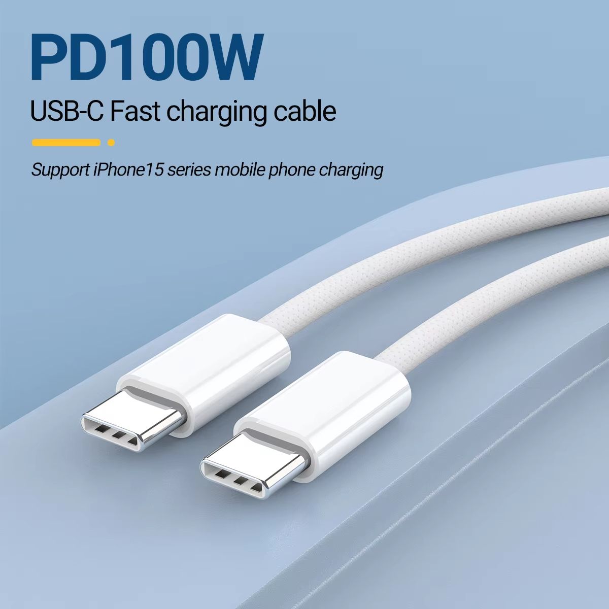 Nylon Braided 100W USB C to USB C Cable for Samsung S24/S24+/S24 Ultra/S23+/S23 Ultra, MacBook, iPad Pro Air, Pixel-White