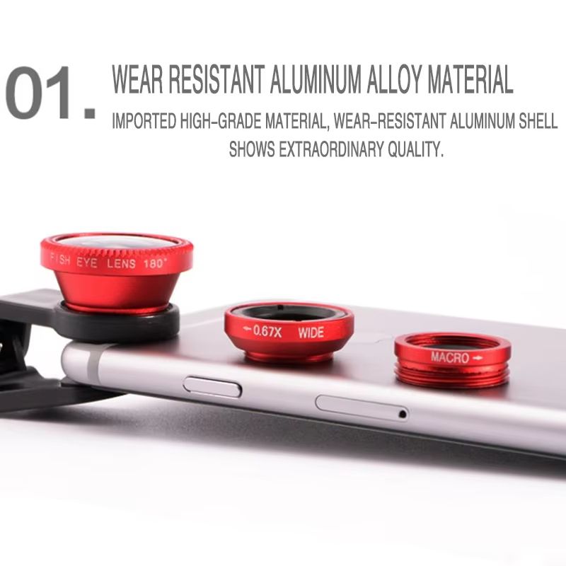 3 in 1 Fisheye Lens 0.67X Wide Angle Micro Camera Lens for iPhone Angle Zoom Fish Eye Len on Smartphone Lenses with Phone Clip