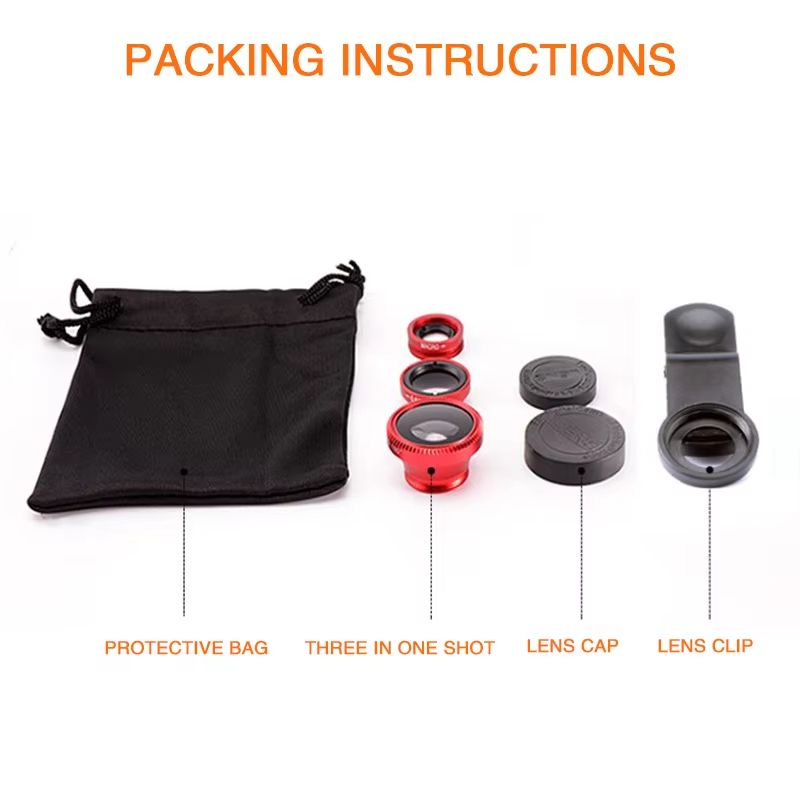 3 in 1 Fisheye Lens 0.67X Wide Angle Micro Camera Lens for iPhone Angle Zoom Fish Eye Len on Smartphone Lenses with Phone Clip