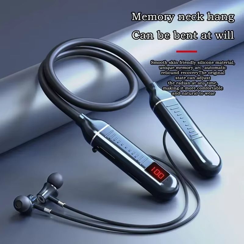 Wireless Earphones Neckband Headphones Gaming LED Display Stereo Sports Headset Halter Waterproof Magnetic Earbuds