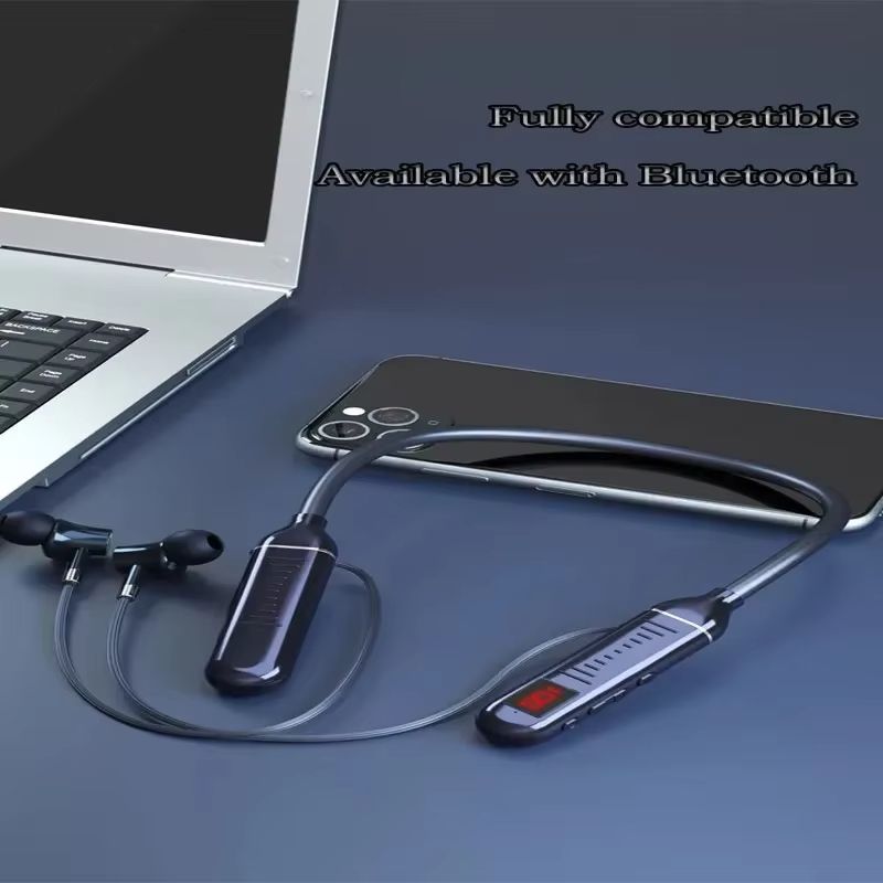 Wireless Earphones Neckband Headphones Gaming LED Display Stereo Sports Headset Halter Waterproof Magnetic Earbuds