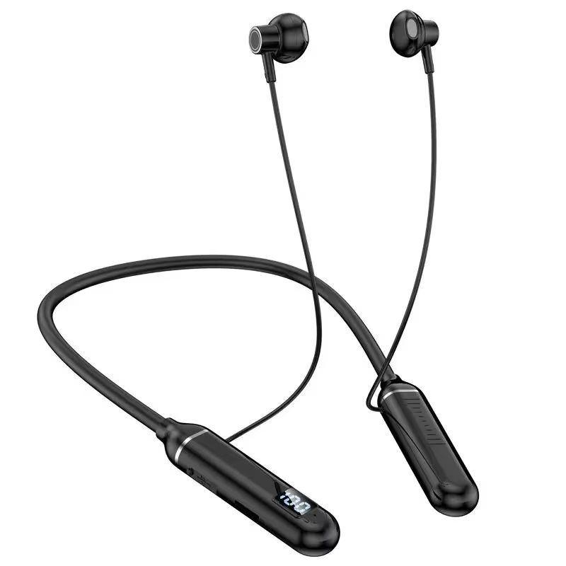 Wireless Earphones Neckband Headphones Gaming LED Display Stereo Sports Headset Halter Waterproof Magnetic Earbuds