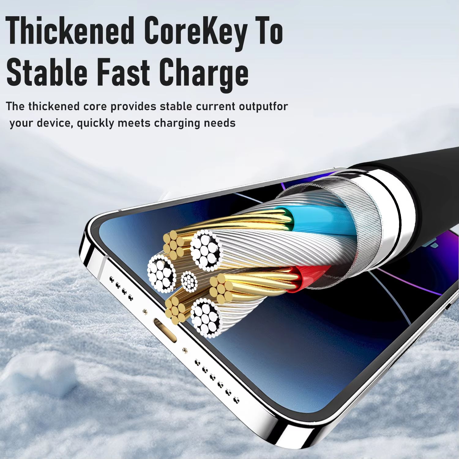 USB Fast Charging Cable, 2-in-2, PD240W, Colorful Ambient Light, Liquid Silicone Material, iPhone, Samsung, Huawei, Xiaomi