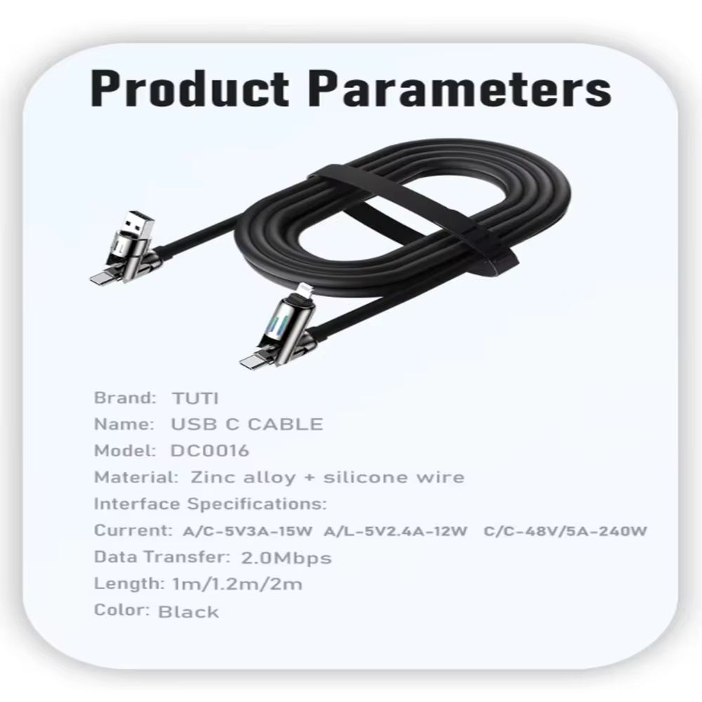 USB Fast Charging Cable, 2-in-2, PD240W, Colorful Ambient Light, Liquid Silicone Material, iPhone, Samsung, Huawei, Xiaomi