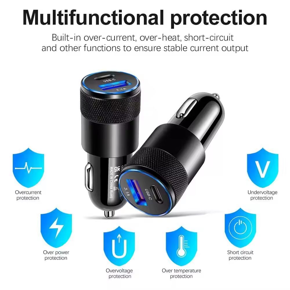 USB Quick Car Charger 15w 3.1a Type C Pd Fast Charging Phone Car Adapter for Iphone 13 12 11 Pro Max