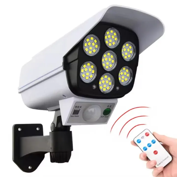 LED Outdoor Motion Sensor Solar Lights FloodLight Waterproof Wireless Dummy Decoy Fake Security Camera for Porch Garden Patio