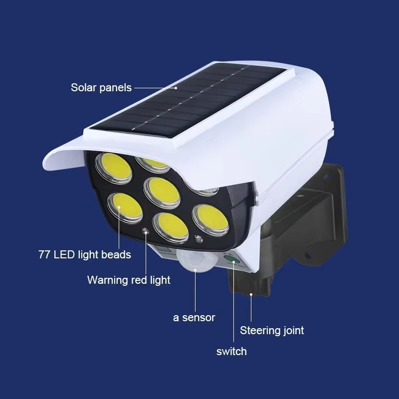 LED Outdoor Motion Sensor Solar Lights FloodLight Waterproof Wireless Dummy Decoy Fake Security Camera for Porch Garden Patio
