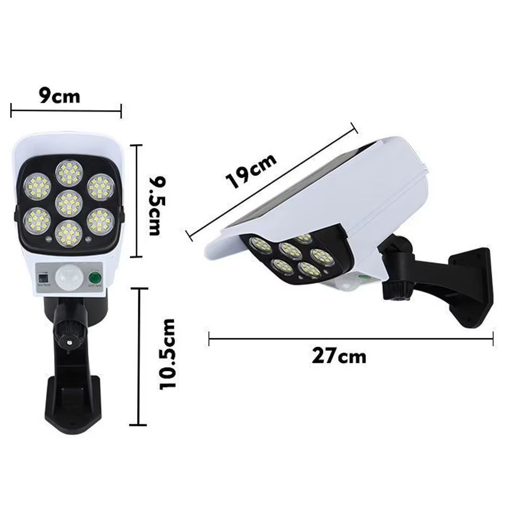 LED Outdoor Motion Sensor Solar Lights FloodLight Waterproof Wireless Dummy Decoy Fake Security Camera for Porch Garden Patio