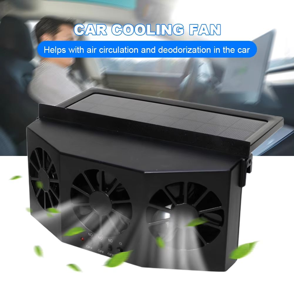 Car Cooling Fan 3 Heads 2 Speeds Suction Interior Cooler Air Circulation Portable Deodorization Ventilator Solar Interior Cooler