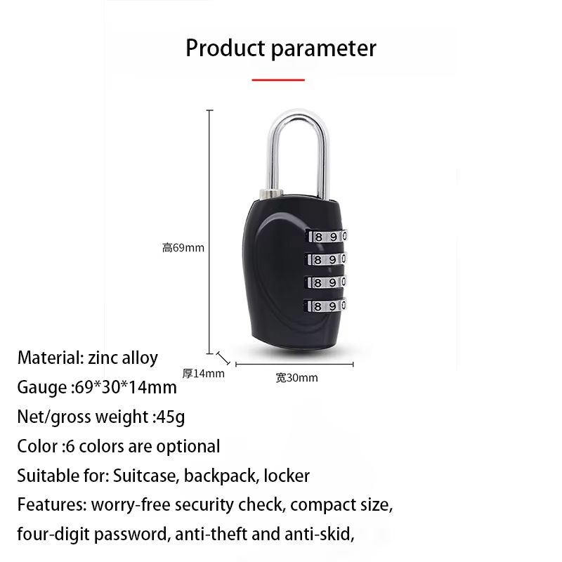 Popular 4-digit Password Padlock 6-color Gym Locker Anti-theft Combination Lock Luggage Travel Safety Lock Zinc Alloy Hardware