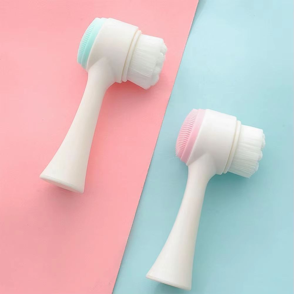 2-In-1 Face Cleansing Brush Double-sided Silicone Face Wash Scrubber Deep Pore Cleaning Manual Facial Massager Brush