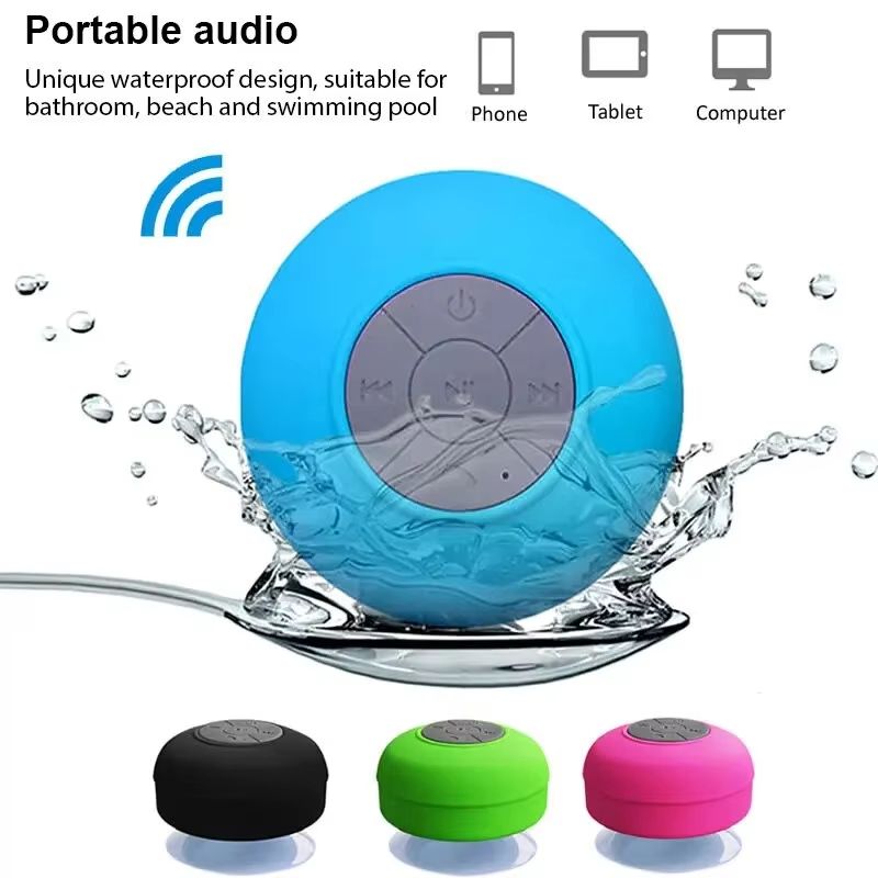 Wireless Bluetooth Bathroom Waterproof Speaker Built-in Mic, Large Suction Cup Mini Portable Speaker Outdoor 360 °surround Sound