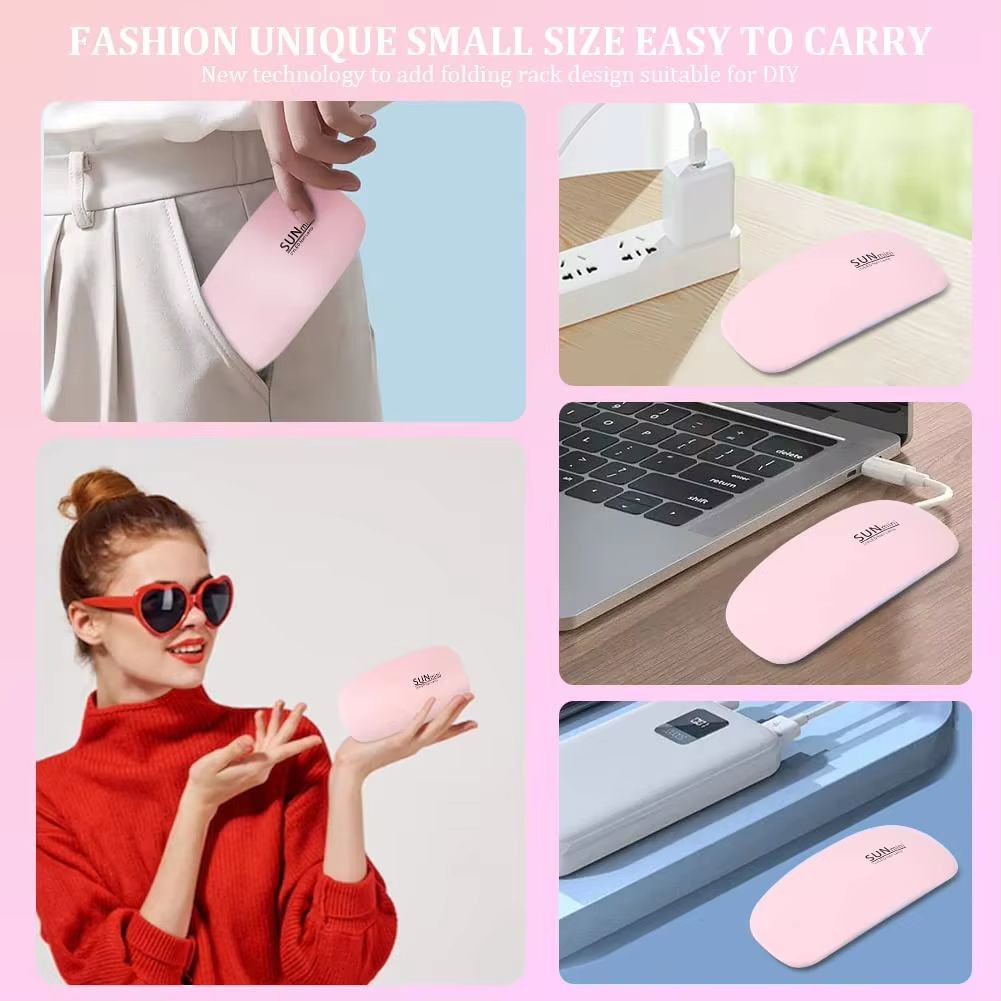 Mini Nail Dryer Lamp 6W LED UV Portable Nail Dryer Curing Lamp Light for Gel Based Polish with 60s/120s Timer Setting