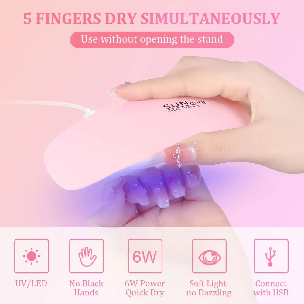 Mini Nail Dryer Lamp 6W LED UV Portable Nail Dryer Curing Lamp Light for Gel Based Polish with 60s/120s Timer Setting