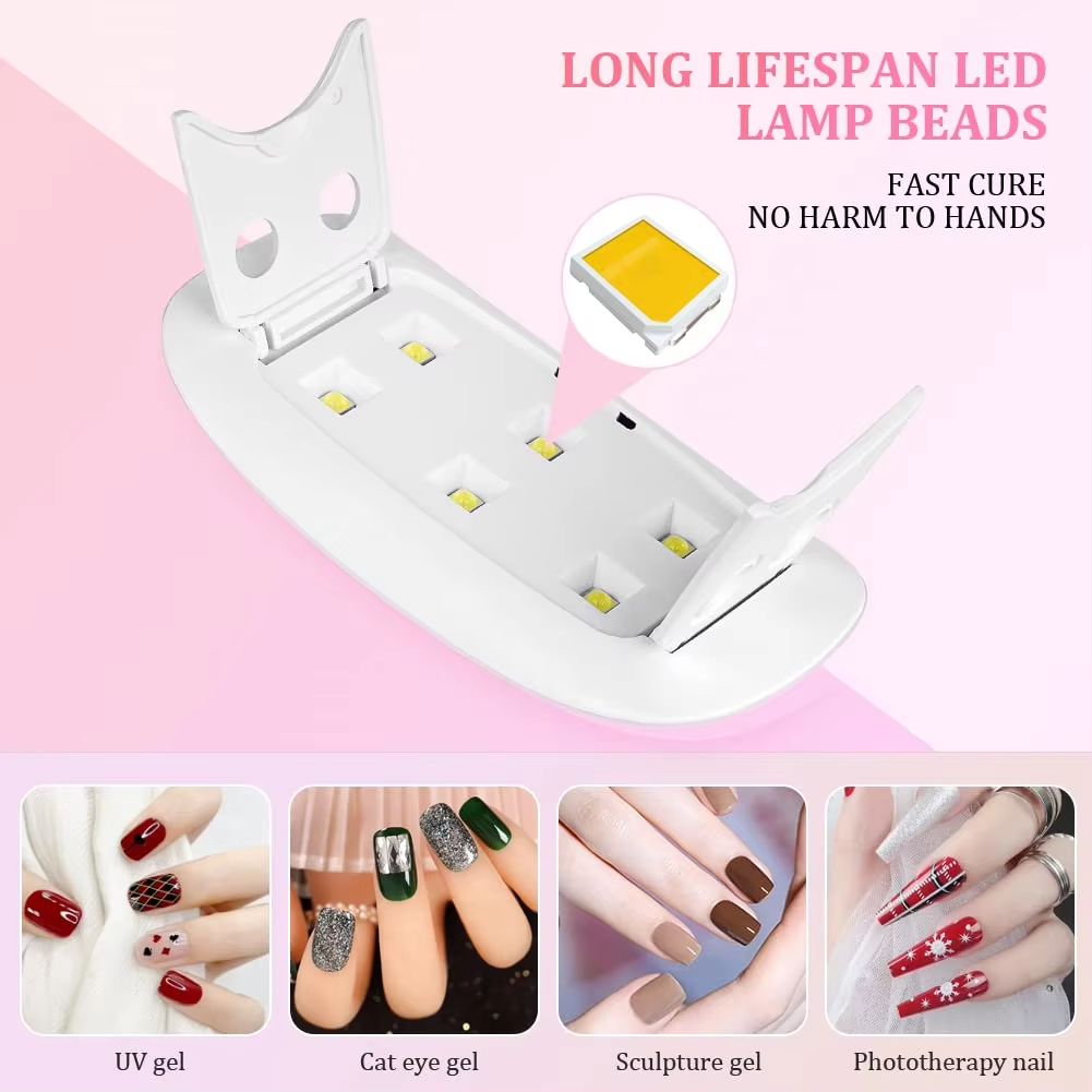 Mini Nail Dryer Lamp 6W LED UV Portable Nail Dryer Curing Lamp Light for Gel Based Polish with 60s/120s Timer Setting