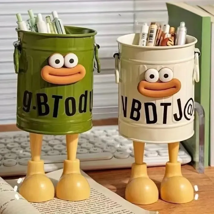 Simple Desktop Pen Holder Cartoon Personality Moistureproof Pens Container Student Desktop Highcapacity Practical Storage Bucket