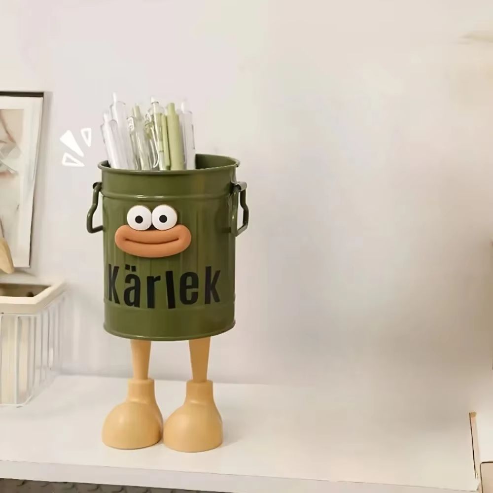 Simple Desktop Pen Holder Cartoon Personality Moistureproof Pens Container Student Desktop Highcapacity Practical Storage Bucket