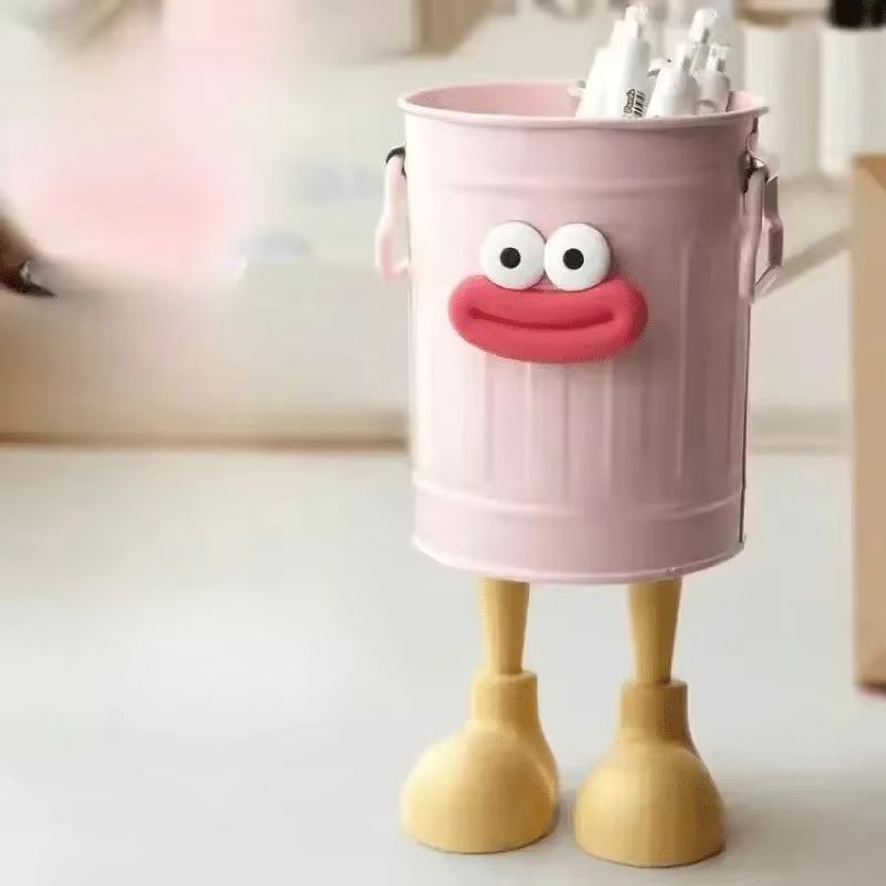 Simple Desktop Pen Holder Cartoon Personality Moistureproof Pens Container Student Desktop Highcapacity Practical Storage Bucket