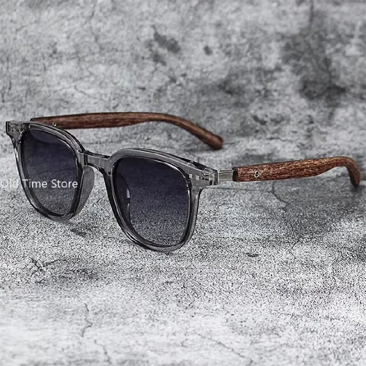 Classic Wood Grain Mirror Legs Sunglasses Men's Small Frame Square Sun Glasses Women's High Quality Eyewear UV400
