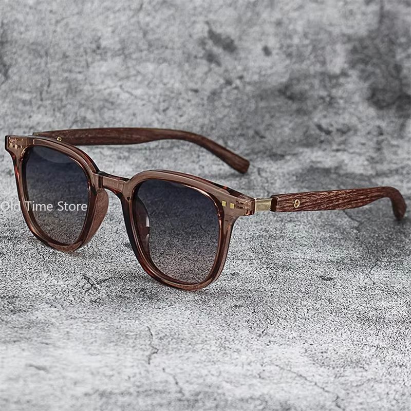 Classic Wood Grain Mirror Legs Sunglasses Men's Small Frame Square Sun Glasses Women's High Quality Eyewear UV400