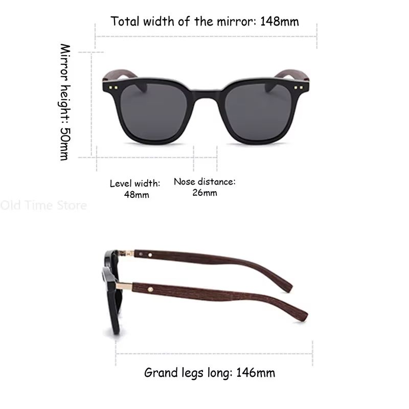 Classic Wood Grain Mirror Legs Sunglasses Men's Small Frame Square Sun Glasses Women's High Quality Eyewear UV400
