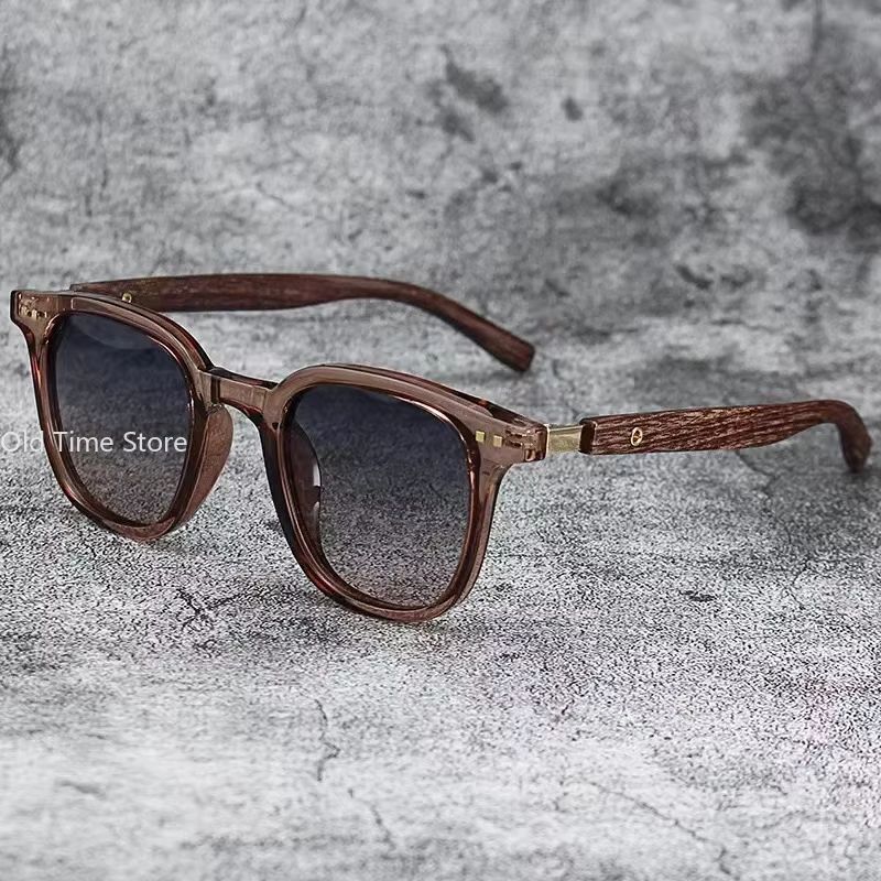 Classic Wood Grain Mirror Legs Sunglasses Men's Small Frame Square Sun Glasses Women's High Quality Eyewear UV400