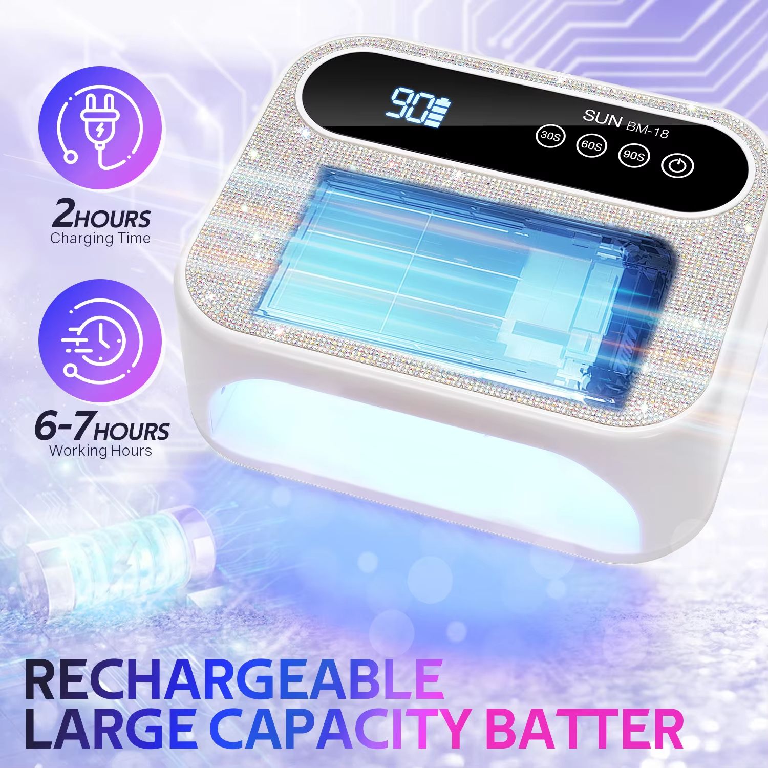 42LEDS Rechargeable Nail Lamp Professional UV LED Lamp With Diamonds 168W Gel Polish Drying Lamp For Nails Manicure Tools