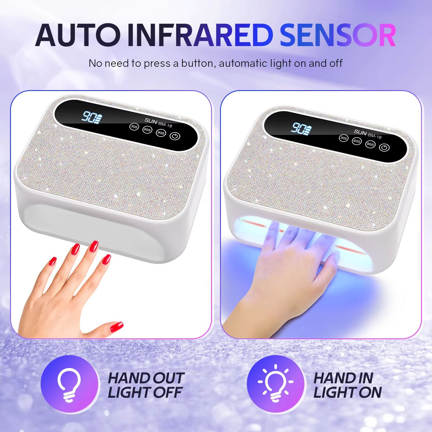 42LEDS Rechargeable Nail Lamp Professional UV LED Lamp With Diamonds 168W Gel Polish Drying Lamp For Nails Manicure Tools