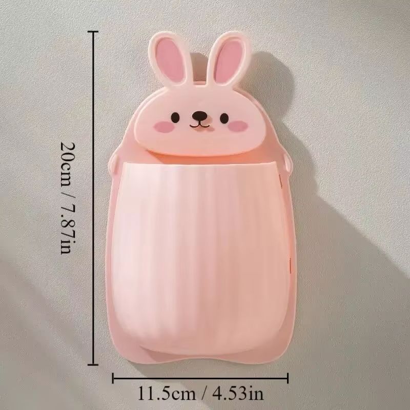 1pc Cute Rabbit Storage Rack No Punching Marking Required Makeup Brush Storage Box Bathroom Wall Mounted Toothbrush Holder
