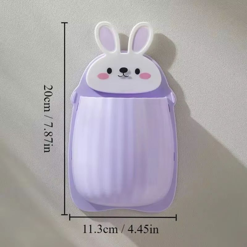 1pc Cute Rabbit Storage Rack No Punching Marking Required Makeup Brush Storage Box Bathroom Wall Mounted Toothbrush Holder