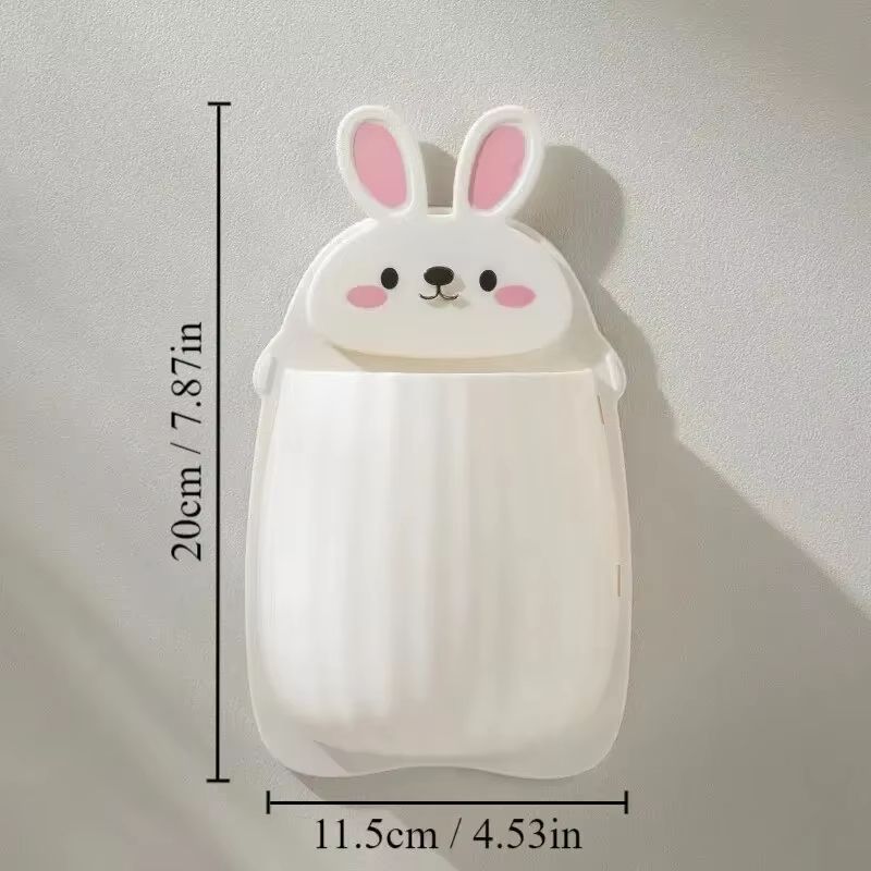 1pc Cute Rabbit Storage Rack No Punching Marking Required Makeup Brush Storage Box Bathroom Wall Mounted Toothbrush Holder