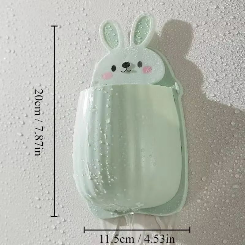 1pc Cute Rabbit Storage Rack No Punching Marking Required Makeup Brush Storage Box Bathroom Wall Mounted Toothbrush Holder