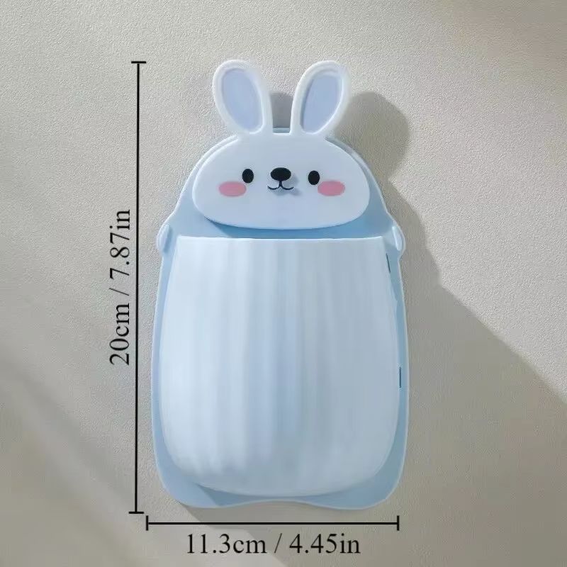 1pc Cute Rabbit Storage Rack No Punching Marking Required Makeup Brush Storage Box Bathroom Wall Mounted Toothbrush Holder