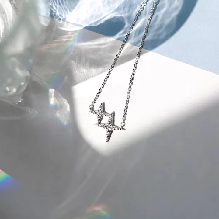 Brand New 925 Sterling Silver Star Necklace One Large Small Two Stars Pendant Clavicle Chain Gift Ladies Fashion Jewelry