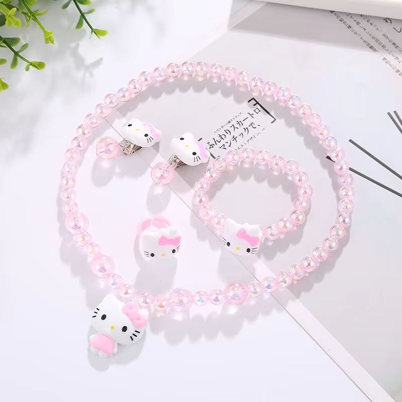 4pcs/set Cartoon Kawaii Necklace Hairclips Ring Set Toy Kids Hairpins Girl Heart Accessories Birthday Gifts