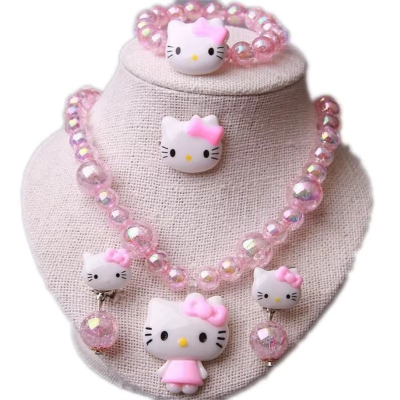 4pcs/set Cartoon Kawaii Necklace Hairclips Ring Set Toy Kids Hairpins Girl Heart Accessories Birthday Gifts