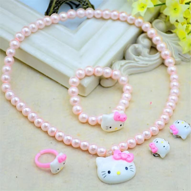 4pcs/set Cartoon Kawaii Necklace Hairclips Ring Set Toy Kids Hairpins Girl Heart Accessories Birthday Gifts