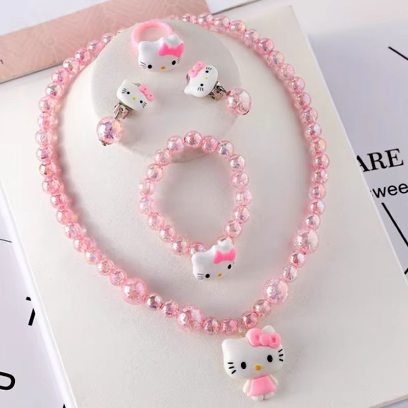 4pcs/set Cartoon Kawaii Necklace Hairclips Ring Set Toy Kids Hairpins Girl Heart Accessories Birthday Gifts