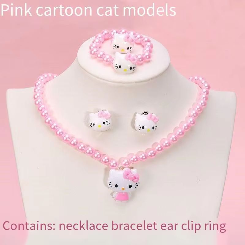 4pcs/set Cartoon Kawaii Necklace Hairclips Ring Set Toy Kids Hairpins Girl Heart Accessories Birthday Gifts