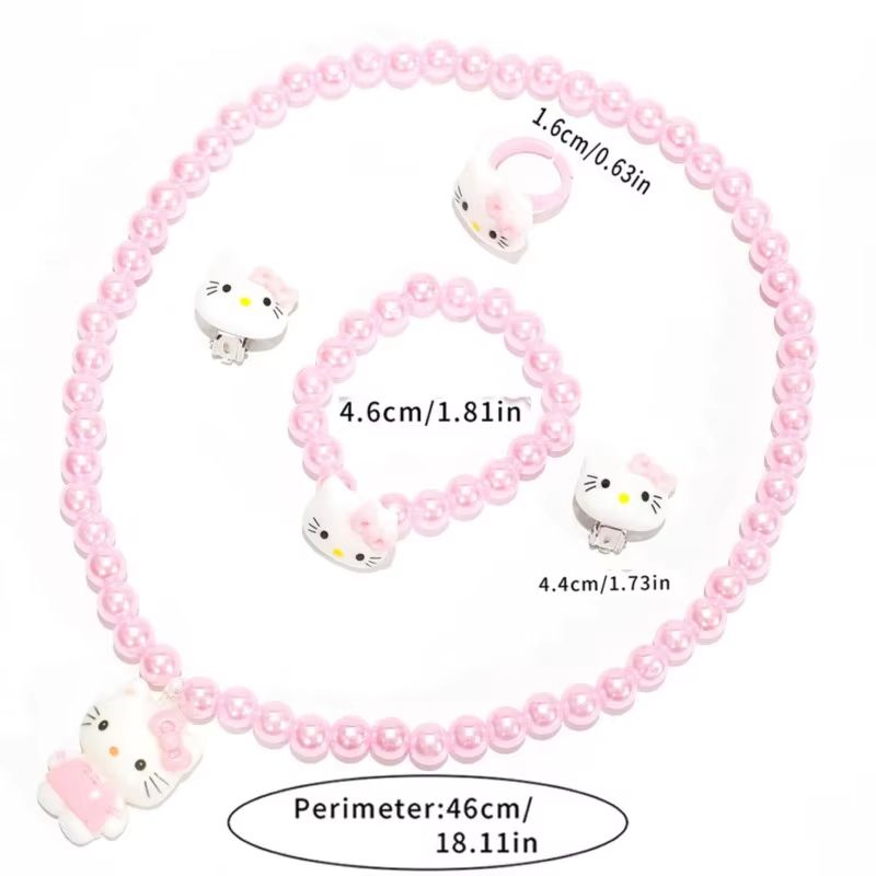 4pcs/set Cartoon Kawaii Necklace Hairclips Ring Set Toy Kids Hairpins Girl Heart Accessories Birthday Gifts