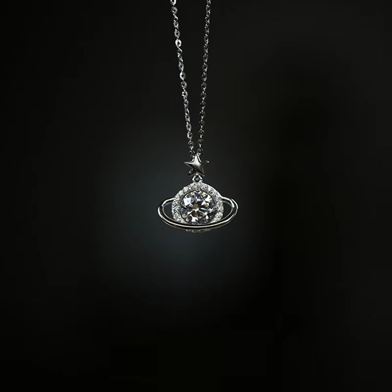 Silver Planet Shape Necklace Simple Charm Shiny Geometric Shape Pendant Birthday Gift for Women Exquisite Jewelry