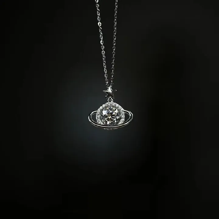 Silver Planet Shape Necklace Simple Charm Shiny Geometric Shape Pendant Birthday Gift for Women Exquisite Jewelry