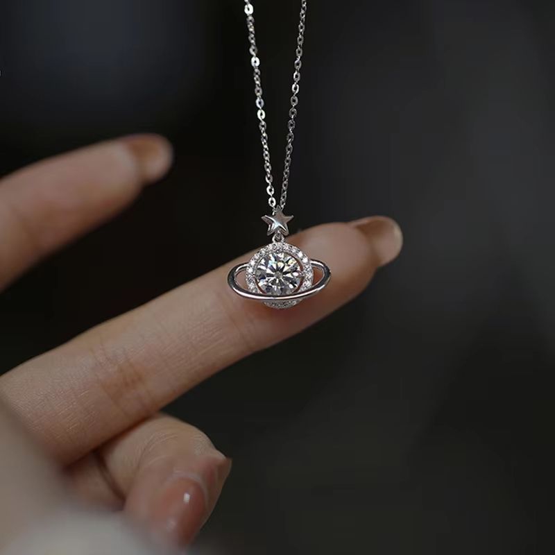 Silver Planet Shape Necklace Simple Charm Shiny Geometric Shape Pendant Birthday Gift for Women Exquisite Jewelry