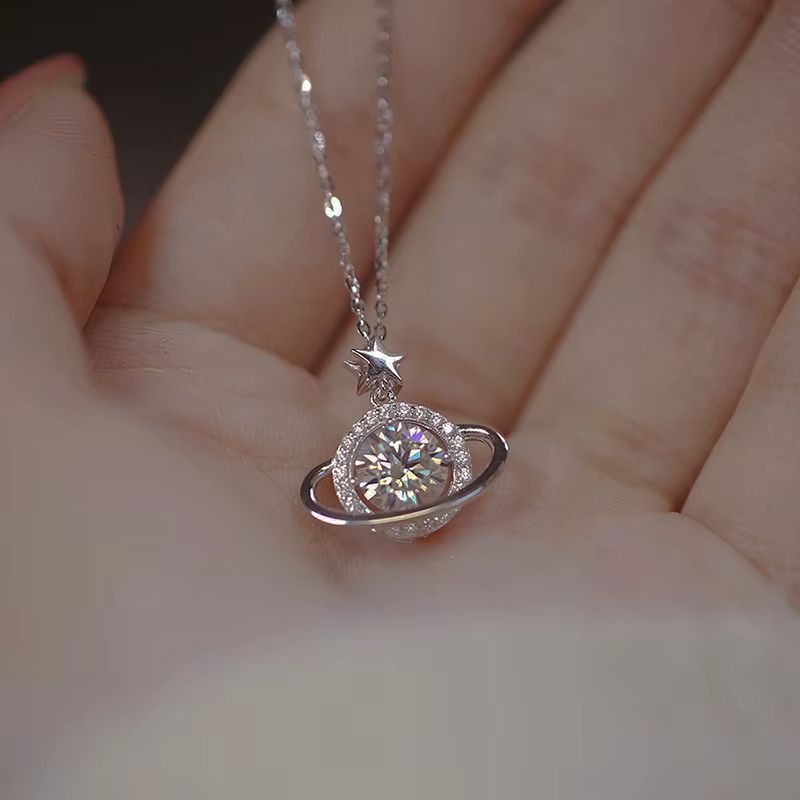 Silver Planet Shape Necklace Simple Charm Shiny Geometric Shape Pendant Birthday Gift for Women Exquisite Jewelry