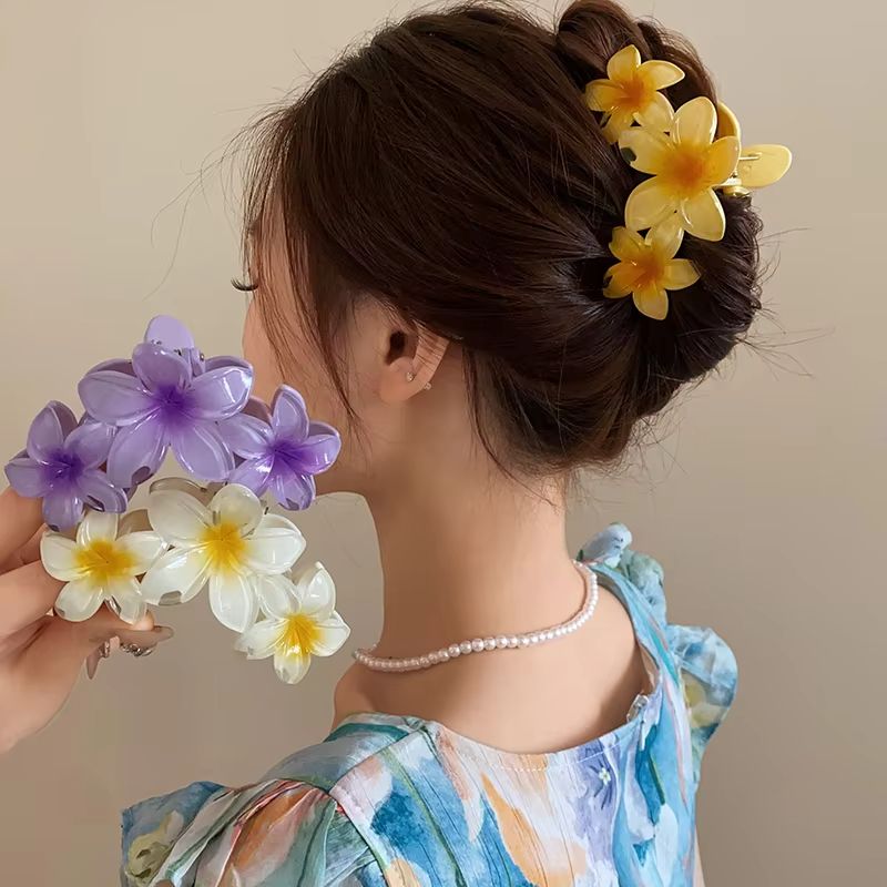 Dopamine Sunflower Shark Clip Sweet Gradient Flower Grab Clip Ponytail Braid Hair Clip for Girls Beach Vacation Hairstyles