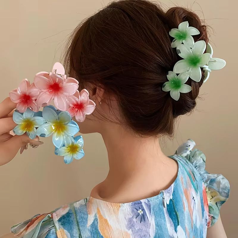 Dopamine Sunflower Shark Clip Sweet Gradient Flower Grab Clip Ponytail Braid Hair Clip for Girls Beach Vacation Hairstyles