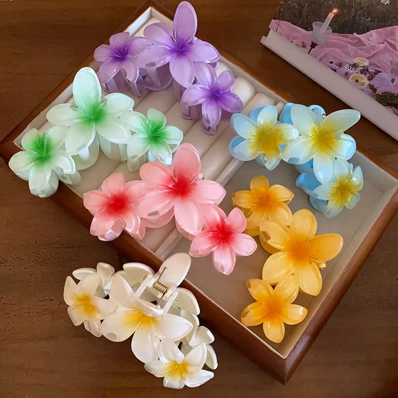 Dopamine Sunflower Shark Clip Sweet Gradient Flower Grab Clip Ponytail Braid Hair Clip for Girls Beach Vacation Hairstyles